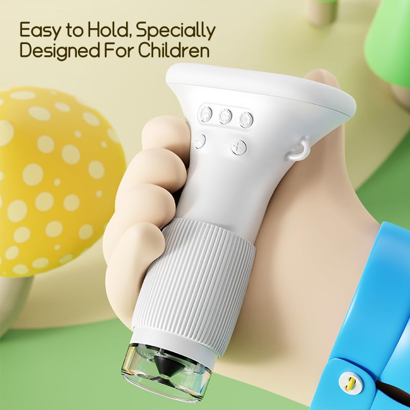 Kids Microscope with 50X-1000X Zoom, Lightweight Wonder Quest Microscope for Kids to Explore Nature, Handheld Microscope with 2" Screen for School and Outdoor Travel （White） white