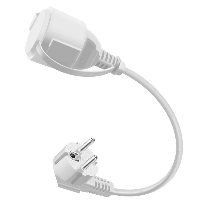 [AUSTRALIA] - HuaLiSiJi Schuko Extension Short 90 Degree Protective Contact Extension Cable 16 A / 250 V Short Cable 2 AC for IP44 Socket for Outdoor or Indoor Use, Home, Office (White, 0.5 m) 0.5m White 