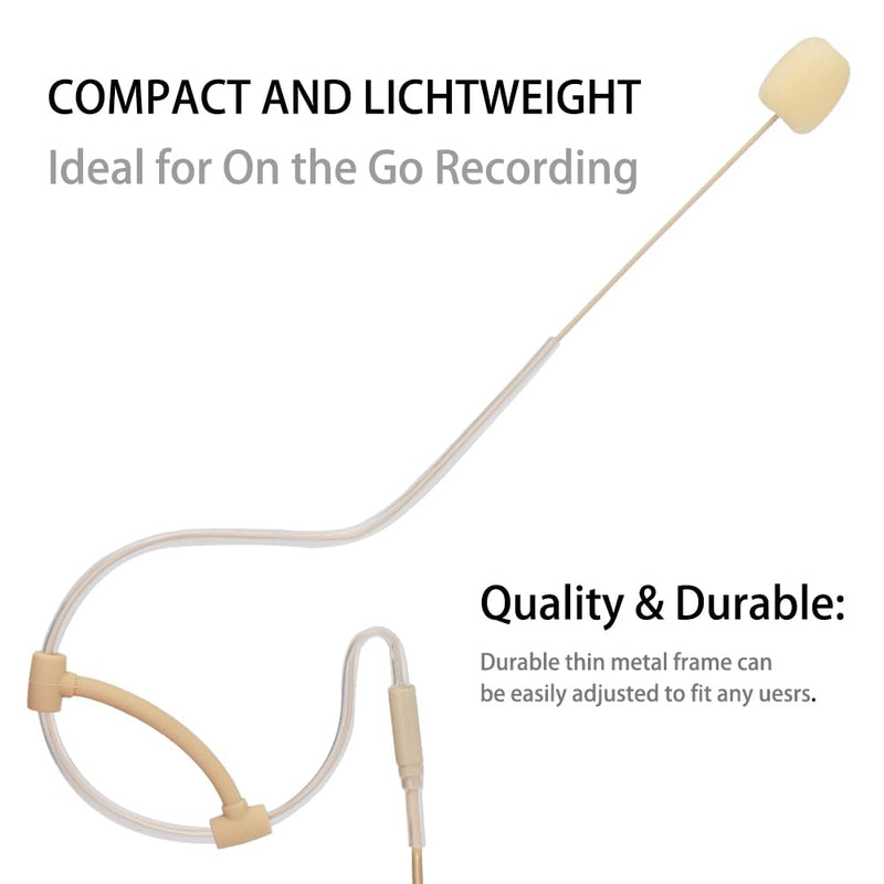 YXG Headworn Earset Over Ear Hanging Mic Beige Low Profile Light-Weight Microphone Compatible with Sennheiser Wireless System Bodypack Transmitter, with 3.5mm Female Screw Plug