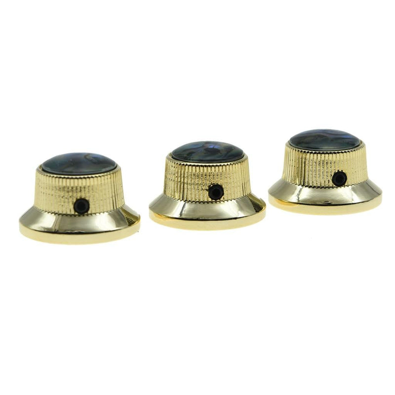 KAISH Set of 3 Set Screw Abalone Top Gold Guitar Bass Knobs Strat Metal Knobs for 6mm Shaft Pots