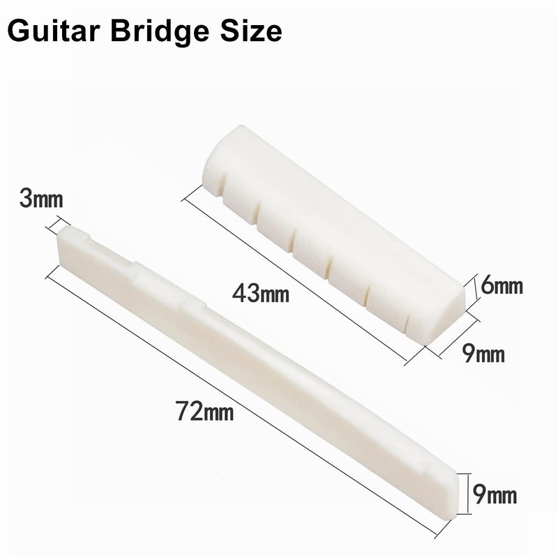 Miwayrer Acoustic Guitar Bone Bridge Saddle Nut with 6pcs Guitar Bridge Pins and Pins Puller (Bone Bridge & Pure Ebony Pins) Bone Bridge & Pure Ebony Pins