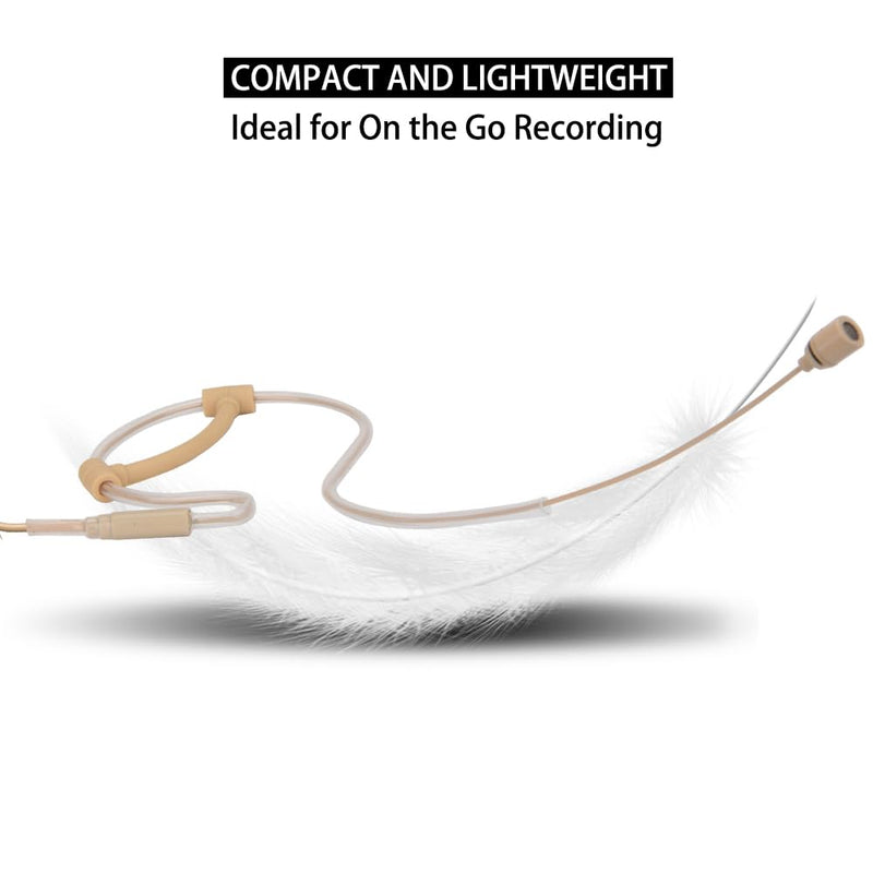 YXG Headworn Earset Over Ear Hanging Mic Beige Low Profile Light-Weight Microphone Compatible with Sennheiser Wireless System Bodypack Transmitter, with 3.5mm Female Screw Plug