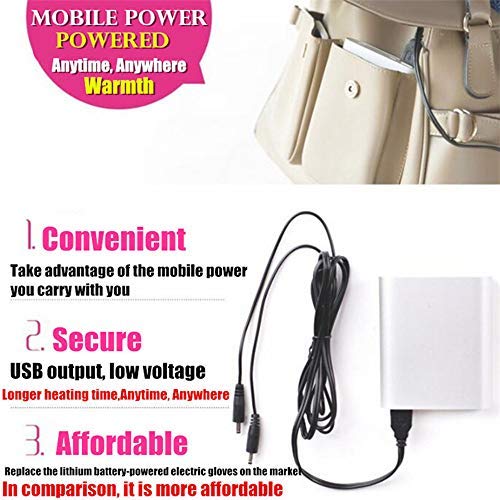 Kbinter USB 2.0 Powered Heating Pattern Knitting Cute Heated Gloves Fingerless Hands Warmer Mittens Laptop Computer 5.0V Warm Gloves for Women Men Girls Boys (Black)