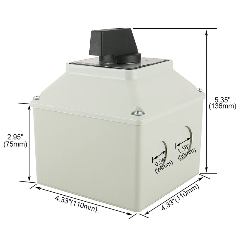 [AUSTRALIA] - BAOMAIN 3 Phase Rotary Changeover Switch 40A 660V,3 Position (1-0-2) 12 Terminal Universal Cam Selector Switch with Waterproof Exterior Box,Manual Transfer Switch for Motor Control,SZW26-40/D303.3D 