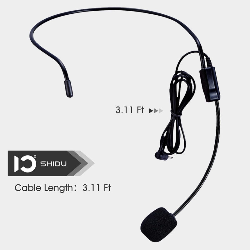 SHIDU Flexible Costume Microphone Headset,Original Sound Adjustable Wired Microphone with 3.5mm Audio Plug for Voice Amplifier Speakers