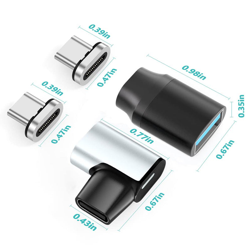 USB C to USB Adapter Magnetic Connector + USB C Magnetic Adapter Right Angle PD 100W Data Transfer Compatible with MacBook Pro/Air/ Type C Devices