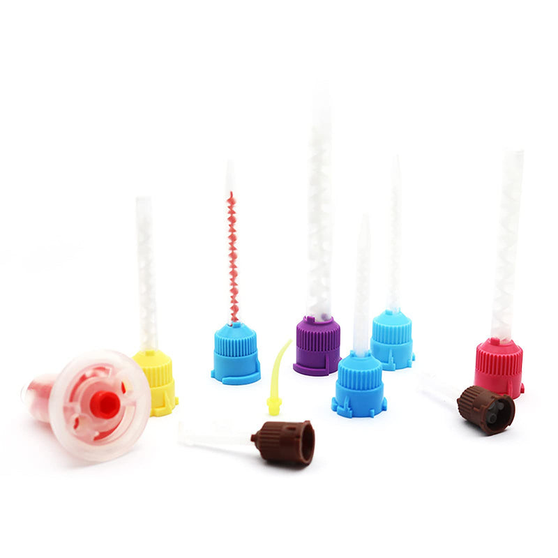 YOUYA DENTAL Dental Impression Mixing Tips, 50 Pieces Dental Intra Oral Tips for Dentistry Materials Mixing Tube Disposable Silicone Rubber Head Lab Products - Red Blue