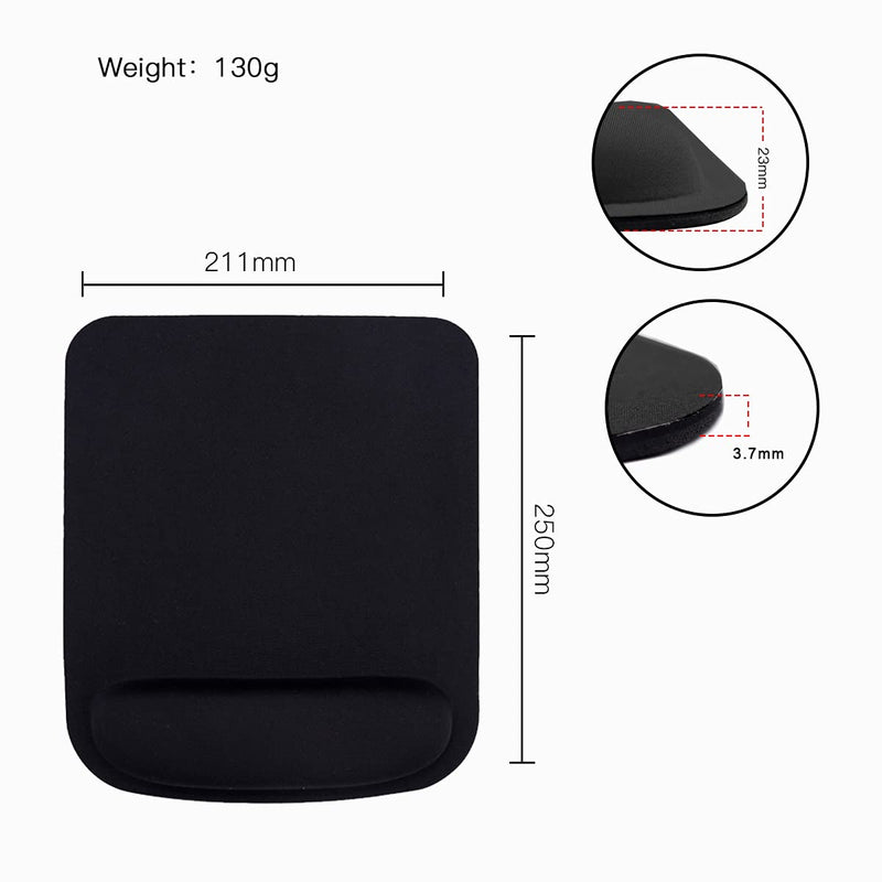 WYGCH Office Desk Pad with Wrist Support,Monochrome Waterproof Leather Mouse Pad,Non-Slip Silicone Base for Computer,Laptop, Home,Office & Travel,(250*211*23mm Black)