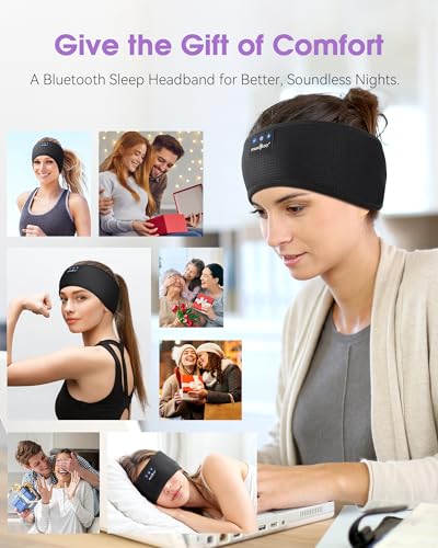 MUSICOZY Sleep Headphones Bluetooth Headband, Sleep Mask with Bluetooth Headphones, Sports Sleeping Headband Earbuds with Ultra-Thin HD Stereo Speakers for Travel Workout, 2 Packs