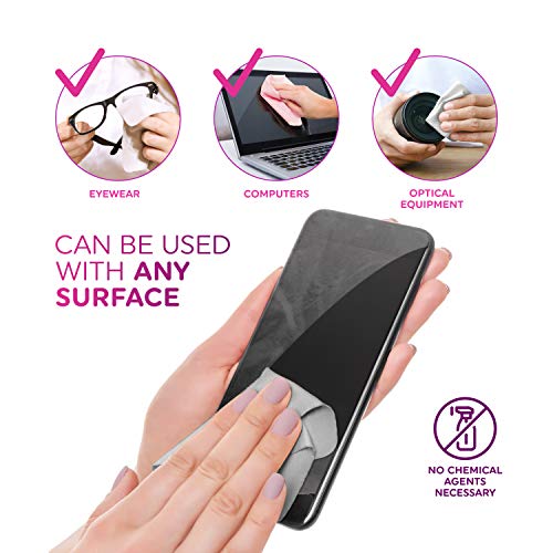 Premium Microfiber Cleaning Cloth - Extra Soft Suede Like Lint Free Cloths for Eyeglasses & Glass, Compatible with iPad, iPhone, Phone, Tablet, MacBook, Screen, Camera Lens (12 Small - 2 Large, Grey) 12 Small - 2 Large