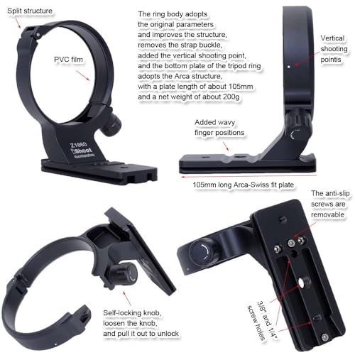 iShoot Tripod Mount Ring Lens Collar Compatible with Nikon Nikkor Z 180-600mm F5.6-6.3 VR, Lens Support Bracket Holder Bottom Arca-Swiss Fit Quick Release Plate for Arca Tripod Head Clamp & Stabilizer