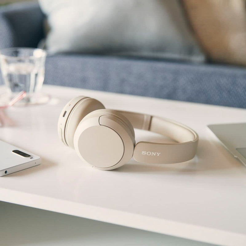 Sony WH-CH520 Best Wireless Bluetooth On-Ear Headphones with Microphone for Calls and Voice Control, Up to 50 Hours Battery Life with Quick Charge Function, Includes USB-C Charging Cable - Beige