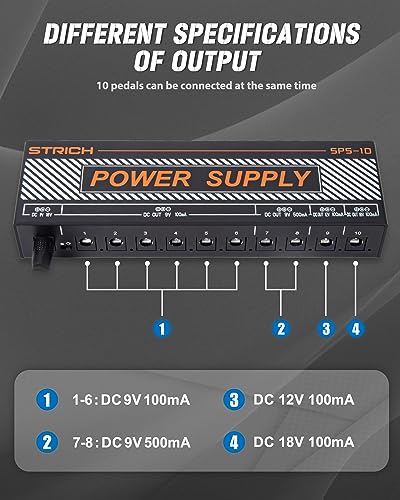 SPS-10 Guitar Power Supply 10 Independent DC Output for 9V/12V/18V (100mA/500mA) Effect Pedal