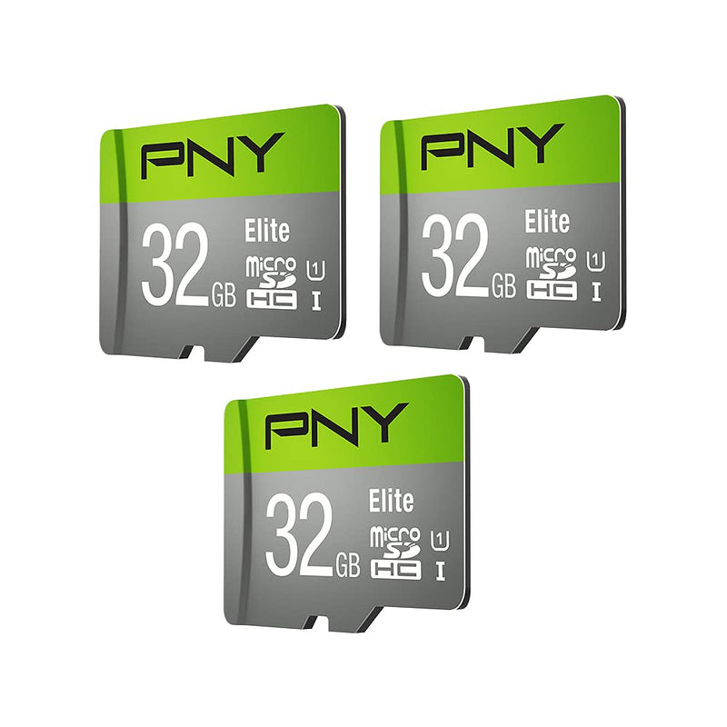 PNY 32GB Elite Class 10 U1 microSDHC Flash Memory Card 3-Pack - 100MB/s, Class 10, U1, Full HD, UHS-I, micro SD FLASH CARD - 3 PACK