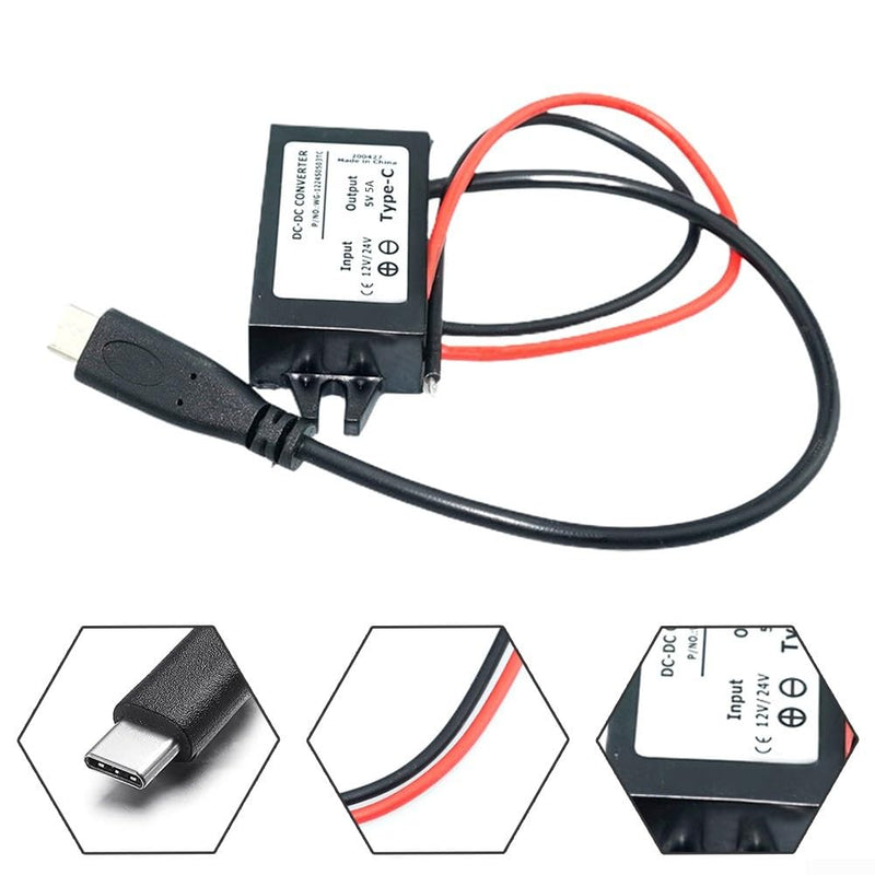 5A USB C Power Adapter, DC Converter from 12V/24V to 5V, Waterproof and Safe Charging Solution