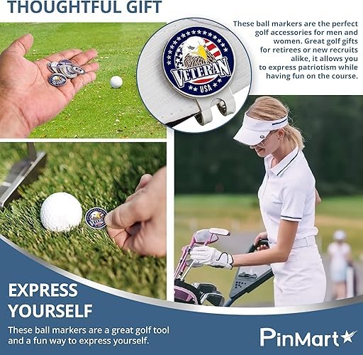 [AUSTRALIA] - PinMart’s Officially Licensed United States Veteran Bundle Pack of 9 Golf Ball Markers - Golf Accessories for Men and Women - Magnetic Veteran Ball Markers Set of 9 Coast Guard Blue/White/Gold 