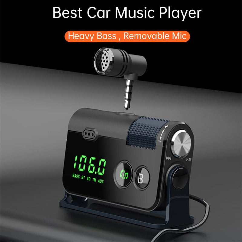 WYYHAA Fm Bluetooth Transmitter Car, 2 Microphones & QC3.0 +Type-C PD 18W HiFi Bass, Car Bluetooth Adapter Supports Hands-Free Calling, Siri Google Assistant, TF Card AUX Output, Blue