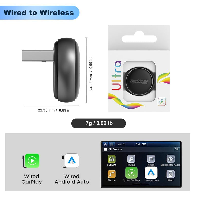 Carlinkit MINI Ultra 3 Wireless CarPlay Adapter for OEM Android Auto 2-in-1 | The Smallest Looks - The Simplest to use - For OEM CarPlay, Wired CarPlay/Android Auto to Wireless CarPlay/Android Auto