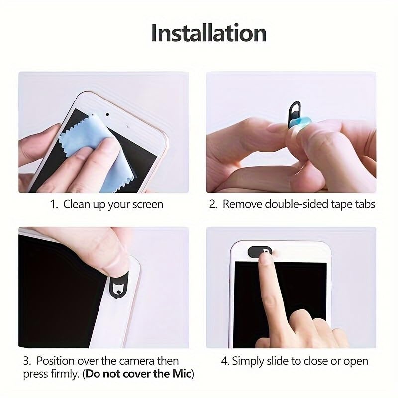 4pcs Webcam Cover Shutter Slider for PC Laptops Phone Tablet, Plastic Camera Cover Phone Lens Slider (Black-4pcs) Black-4pcs