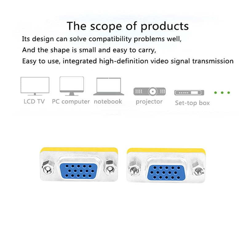 vga to vga 15 vga Connector、Null Modem Adapter Male to Male、Male to Female、vga Female to Female Adapter Extender Dual vga Adapter for 2 Monitors (2, Female to Female)