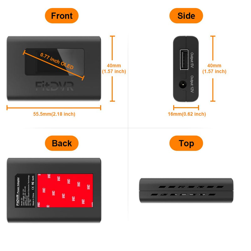 Power Adapter for Universal Car Model LED Display USB Power Source, Easy to Install, 5V 12V Output, for Dash Cam, Radar, D3-044