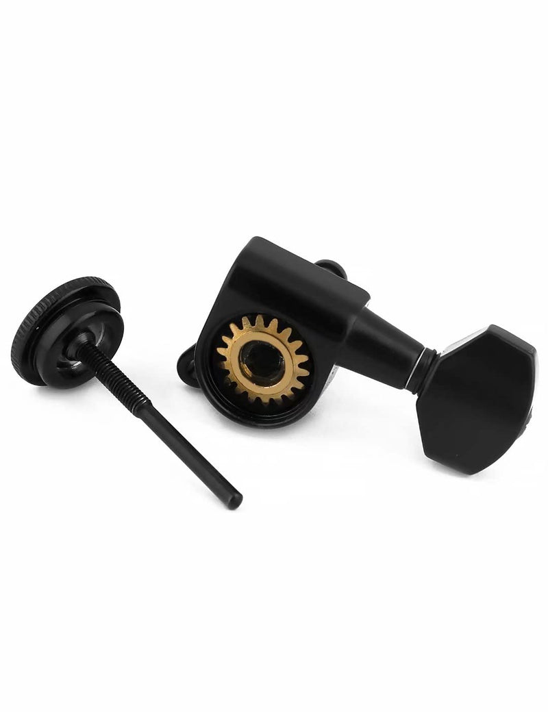 Rubatone Locking Guitar String Tuning Pegs Sealed Machine Heads Tuners Tuning Keys 6 In Line for Right Handed Electric Guitar or Acoustic Guitar Black.