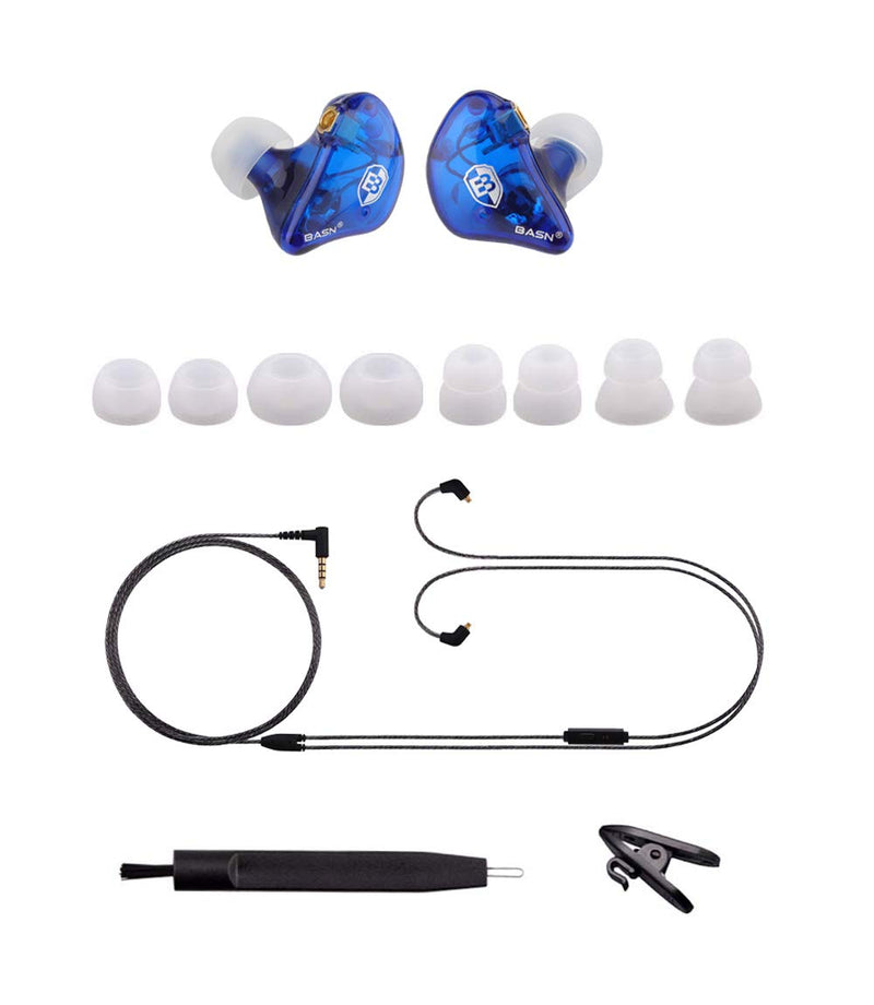 BASN High-Definition in Ear Monitor Headphones for Musicians with Detachable MMCX Earbuds; Dual Dynamic Drivers and Noise-Isolating (Blue) Blue