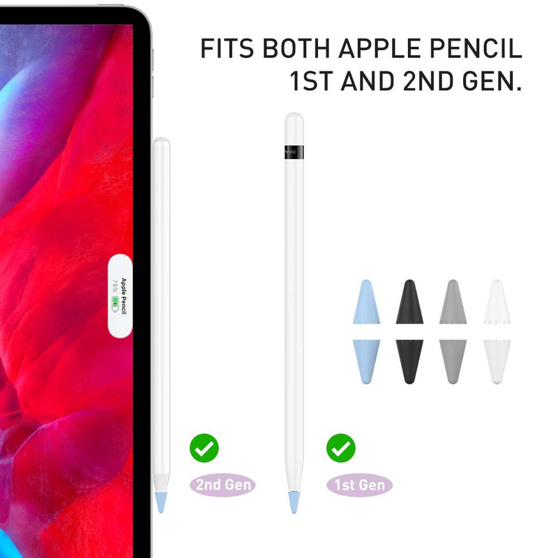 Delidigi 80 Pack Tips Cover for Apple Pencil 2nd Generation and 1st Gen Silicone Nibs Caps Writing Protection Accessories (Blue,Black,Grey,White,80Pack) Blue,Black,Grey,White