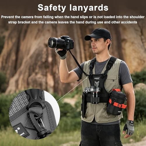 FOMITO Dual Camera Chest Harness System, Professional Photography Vest with Side Holster, Gray