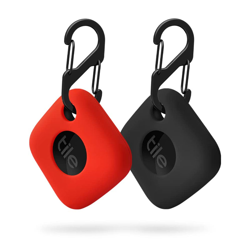 Geiomoo Silicone Case for Tile Mate 2022, Soft Scratch Resistant Cover with Carabiner (2 Pack Black+Red) 2 Pack Black+Red