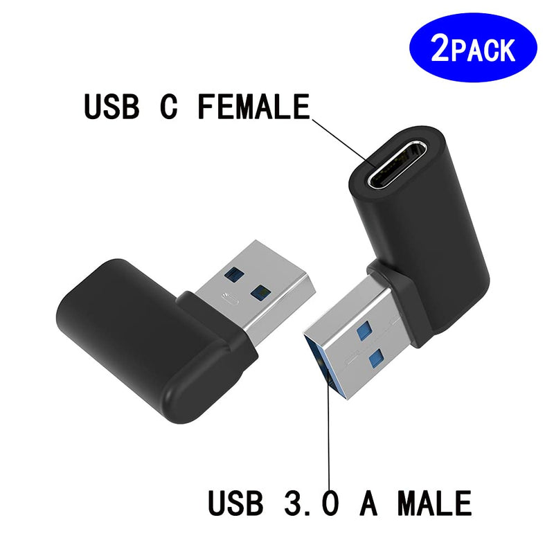 USB C Female to USB A Male Adapter Right Angle, USB C to USB 3.0 Adapter, 90 Degree USB C to USB Adapter, USB Type C to USB Coverter Sync & Charging Adapter for USB C Cable, Hubs, 2Pack