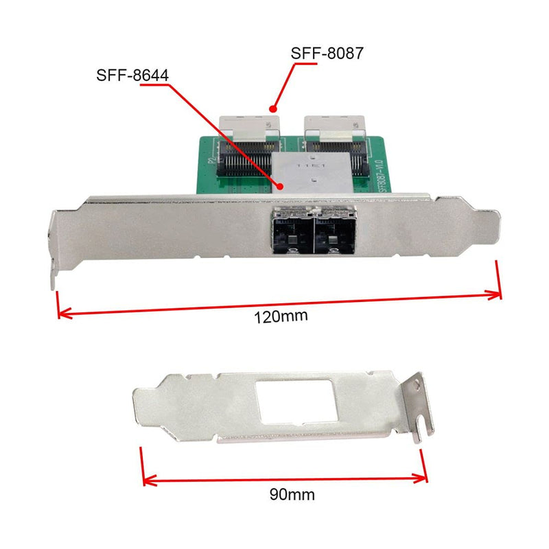 Chenyang Mini SAS 2 SFF-8644 to 2 SFF-8087 HD Data Server Converter Adapter with Bracket