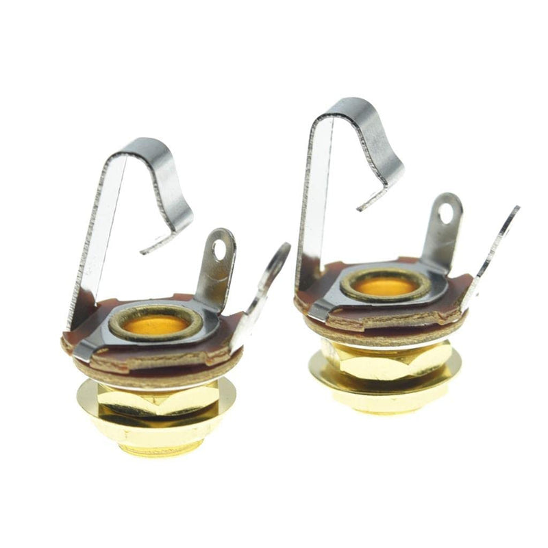KAISH Gold Premium 2-Pack Brass Material American Thread Audio 1/4" Female Guitar/Bass Output/Input Jack 6.35mm TS Mono Panel Mount Jack Socket with Nuts and Washer American 3/8"-32 Thread 2pcs Gold