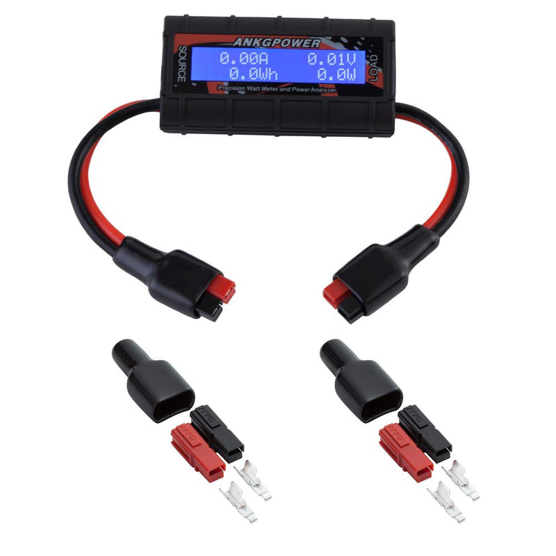 [AUSTRALIA] - 150A Watt Meter Power Analyzer, High Precision RC with Digital LCD Screen&2 Sets of 45amp Power Pole Connectors for Voltage (V) Current (A) Power (W) Charge(Ah) and Energy (Wh) Measurement BLACK 