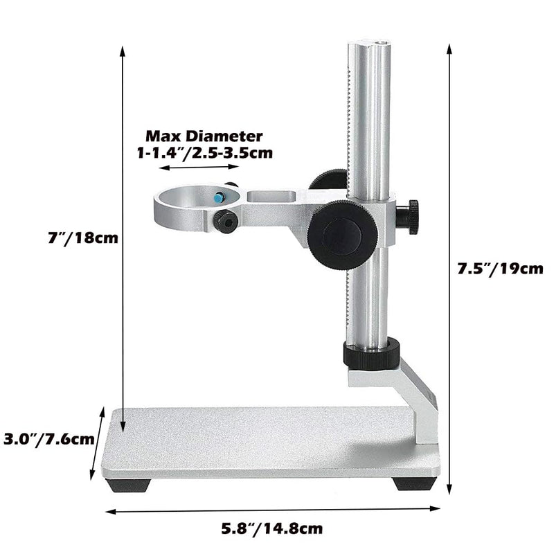 Ninyoon Universal Microscope Stand Pro, Stable Professional Aluminum Alloy Scope Base Holder Support Bracket for Max Diameter 1.4" USB Digital Wireless WiFi Microscope Endoscope Magnifier Camera Silver
