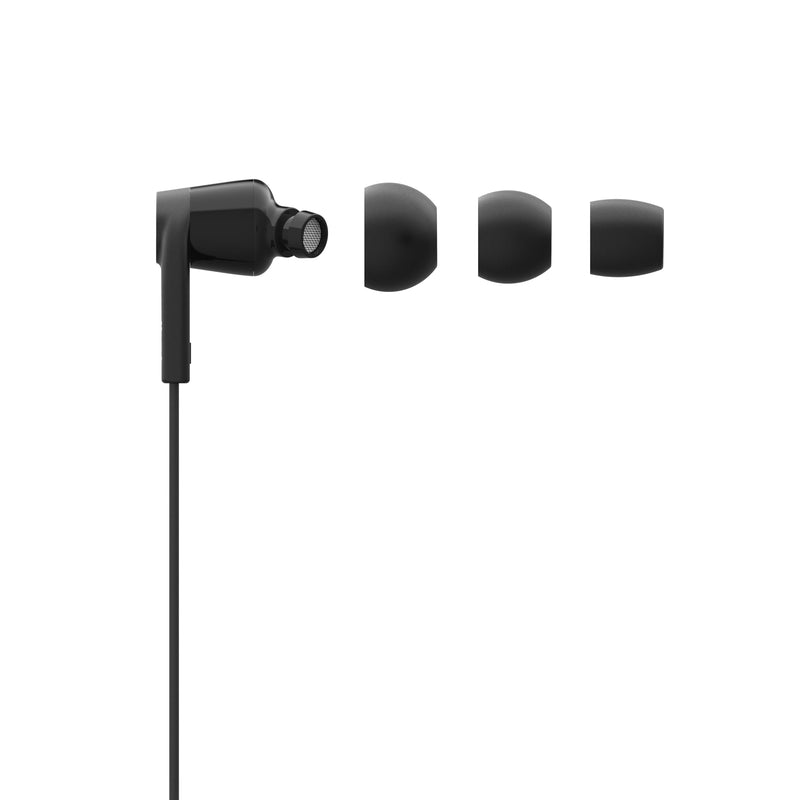 Belkin Wired Earbuds with Lightning Connector, Built-in Mic | In-ear headphones, tangle-free cable, inline remote, volume and track controls, water resistant, iPhone, iPad Black One Size LTG