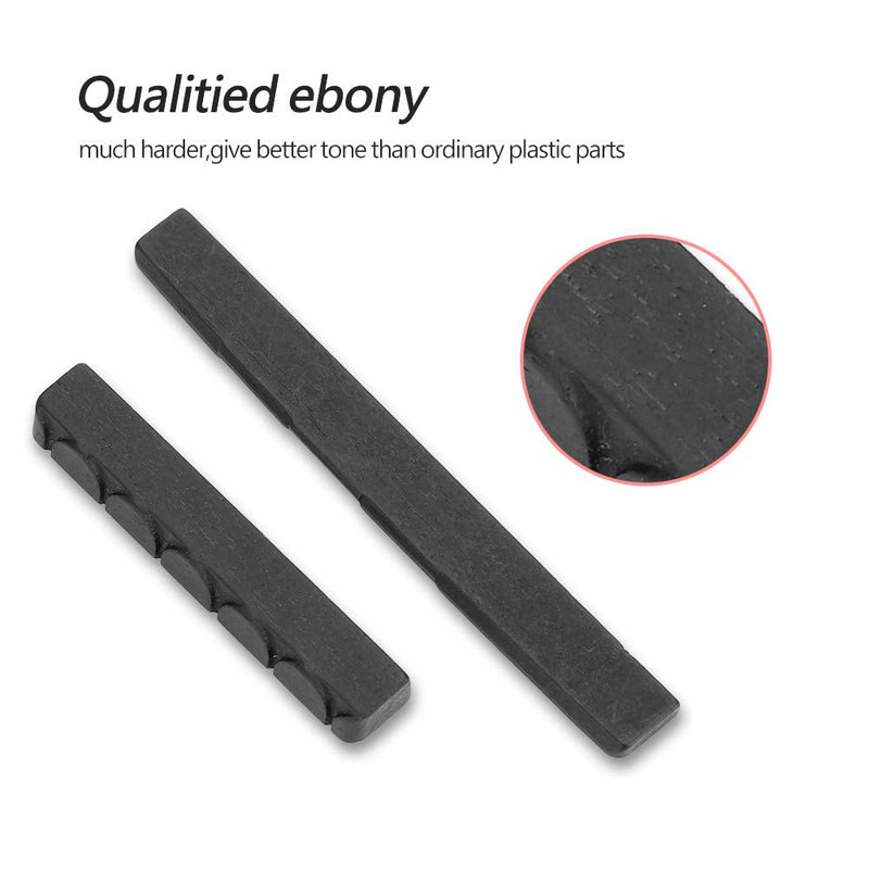 Guitar Nut and Saddle, 6 String Acoustic Guitar Ebony Bone Bridge Saddle and Nut Set 80mm & 50mm for Classical Guitar Parts, 1 Set 2 PCS