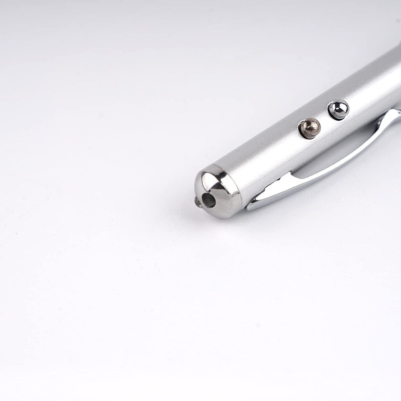 Metal multi-function pen, touch screen stylus, flashlight with white light, infrared, creative Christmas and birthday gifts (1 Silver)