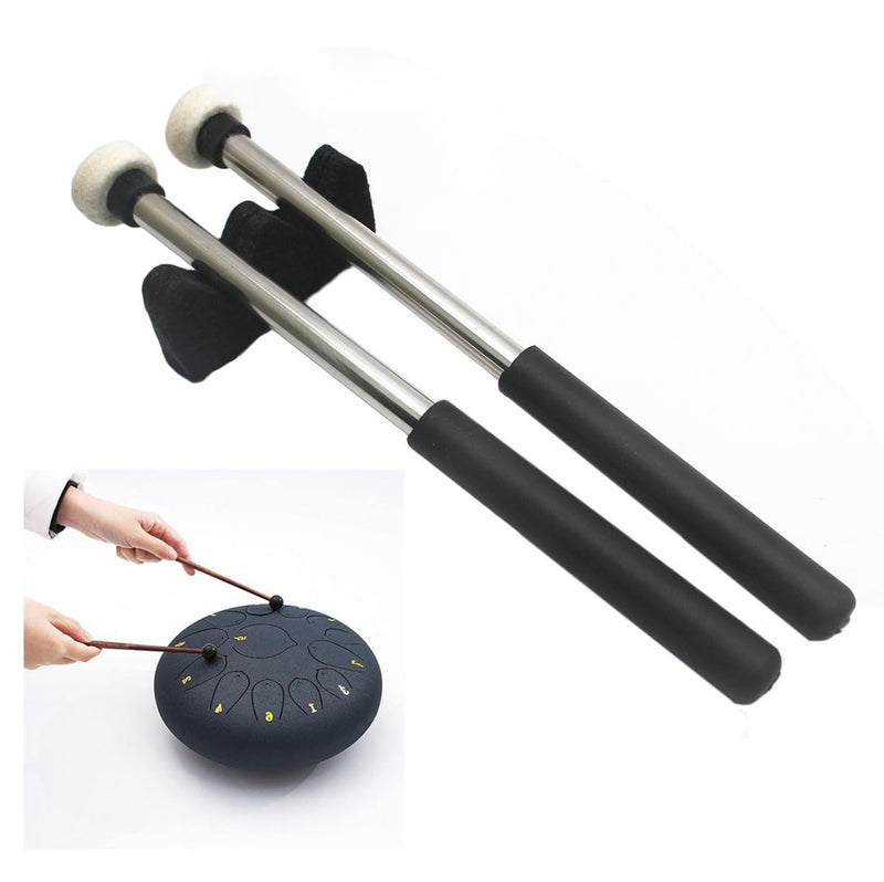 3Pair Steel Tongue Drum Mallet Hand Pan Sticks Percussion Instrument Accessories with Bracket, Velvet Storage Bag