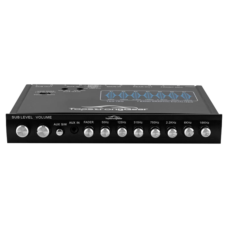 TOPSTRONGGEAR TSG7EQ 7-Band Car Audio Graphic Equalizer with Front 3.5mm Aux Input, High Voltage RCA Outputs and High Level Speaker Inputs