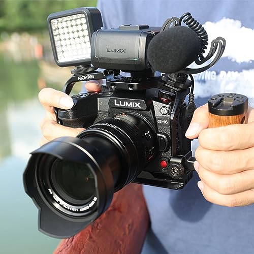 NICEYRIG GH7 GH6 Camera Cage for Panasonic Lumix GH7/GH6, DSLR Stabilizer Videomaking Rig Streamline Full Cage with Comfortable Grip, Quick Release Bottom Plate for Arca-Standard - 518