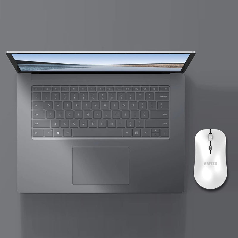 Arteck 2.4G Wireless Mouse with Nano USB Receiver Ergonomic Design Silent Clicking for Computer / Desktop / PC / Laptop and Windows 10/8/7 Build in Rechargeable Battery - White
