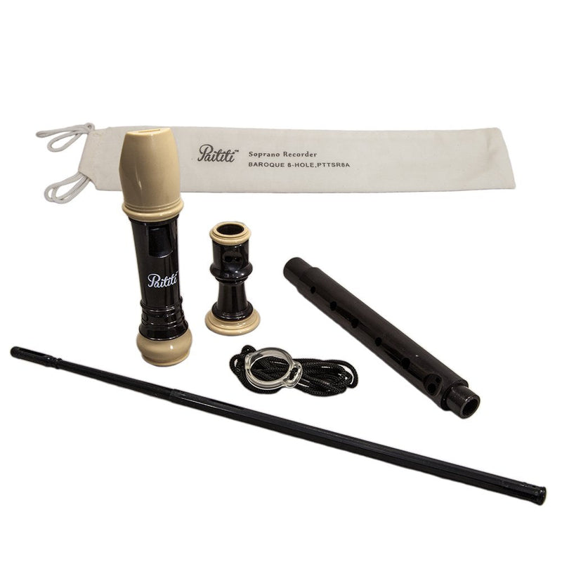 Paititi Soprano Recorder 8-Hole With Cleaning Rod + Carrying Bag, Creamy/Black Color, Key of C