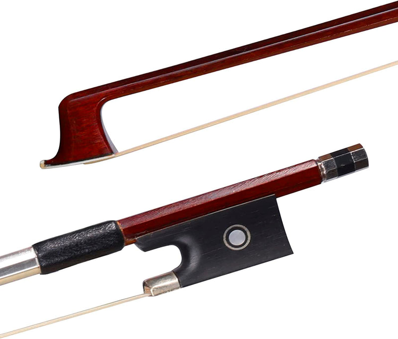 ADM 4/4 Full Size Student Violin Bow, Well Balanced Handmade Brazilwood Bow with Horsehair, Ebony Frog with Pearl Eye and Pearl Slide, Brown 4/4 Size