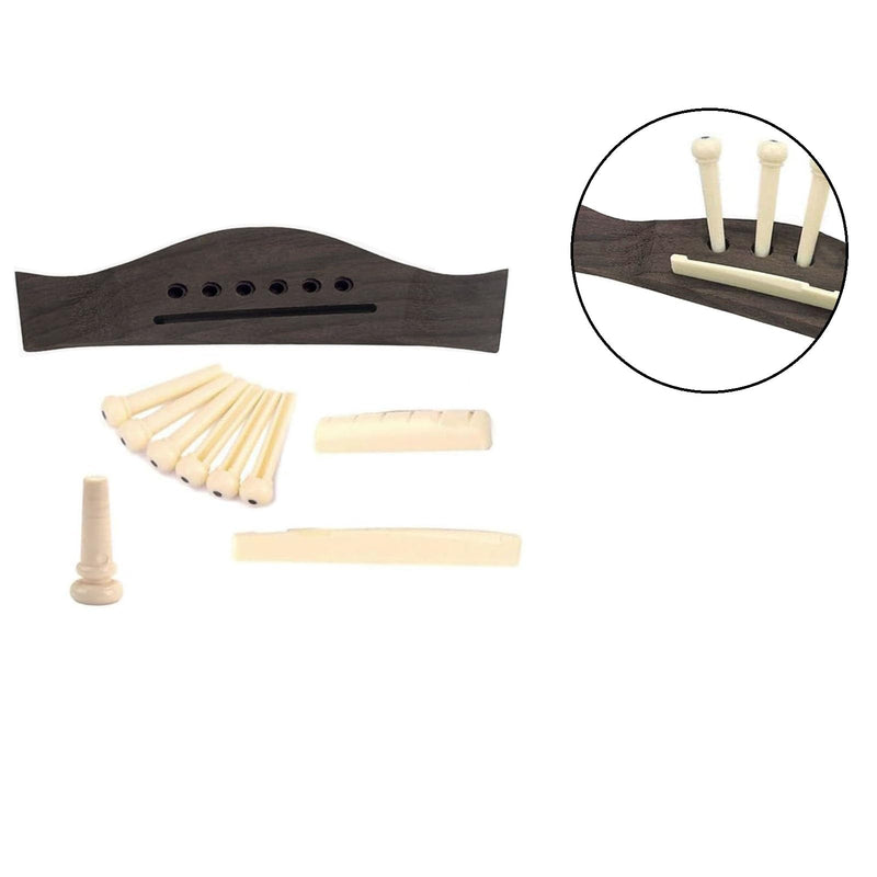 [AUSTRALIA] - Guitar Parts Accessories Set Guitar Rosewood Bridge Pins Saddle Nut Tuning Pegs (3 Left + 3 Right) 6 String Replacement for Acoustic Guitar Silver B 