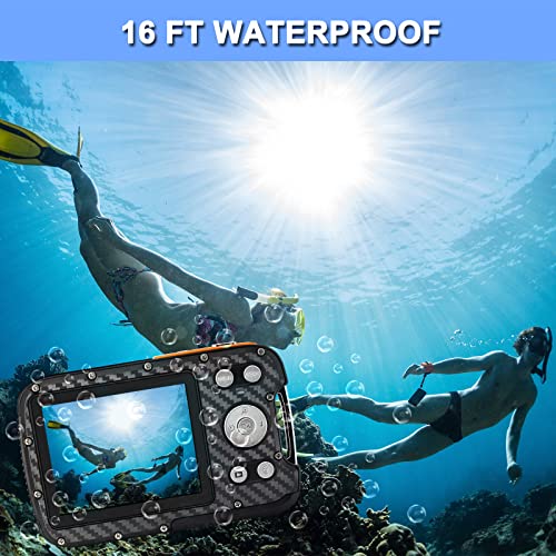 16FT Underwater Camera 30MP Waterproof Digital Camera with 32G Card and Rechargeable Battery, 18X Zoom Point and Shoot Camera for Boys Girls Children Teens Snorkeling Swimming Vacation(Orange) 1080P Orange