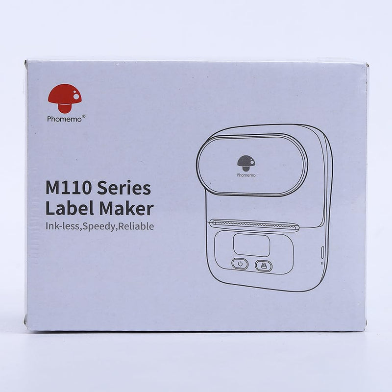 Phomemo M110 Label Makers - Barcode Label Printer Bluetooth Portable Thermal Printer for Small Business, Address, Logo, Clothing, Mailing, Sticker Printer for Phones & PC, Black 1 Printer + 1 Roll Label