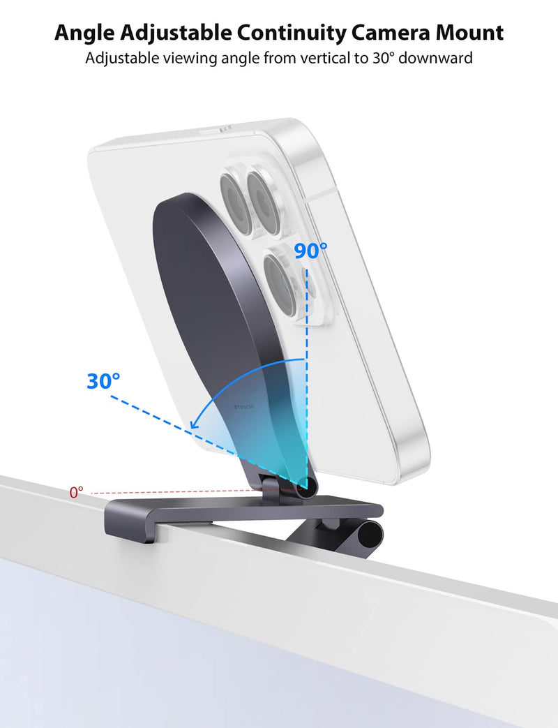 Stouchi Continuity Camera Mount for Desktop Monitor, iMac Compatible iPhone Webcam Mount with Mag-Safe for Mac Desktops and Displays, Apple TV 4K iMac/Monitor Grey