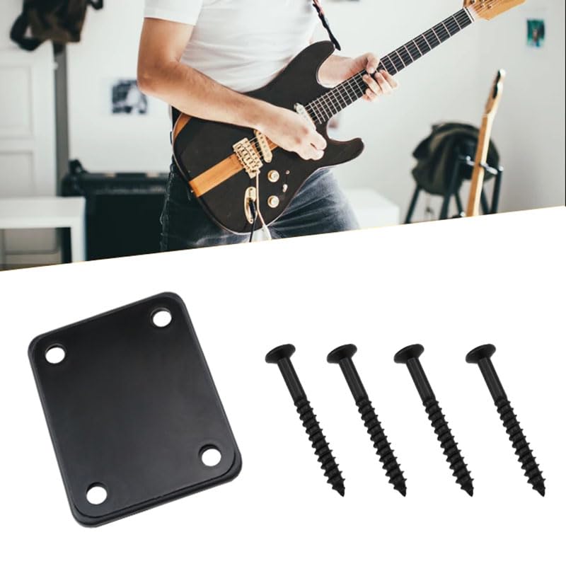 MetalGuitar Neck Plate Metal Guitar Neck Joint Plates Compatible with guitar parts such as Strat Tele style electric guitar bass (black) -1PCS