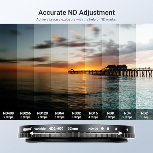 NEEWER 52mm Variable ND + CPL + UV Filter Kit (3 Pack), Multicoated Neutral Density (ND2-400) Circular Polarizer Camera Lens Polarizing Filter Photography Accessories Set with Carry Case & Lens Caps